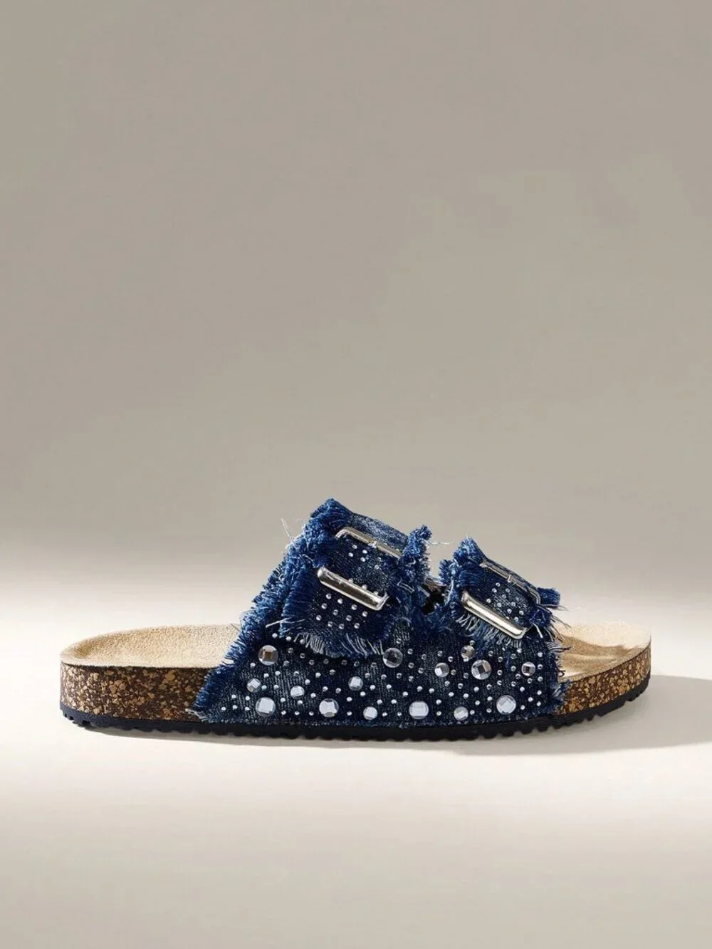 Navy Blue Street Women's Round-Toe Tassel Double Buckle Flat Bottom Shoes